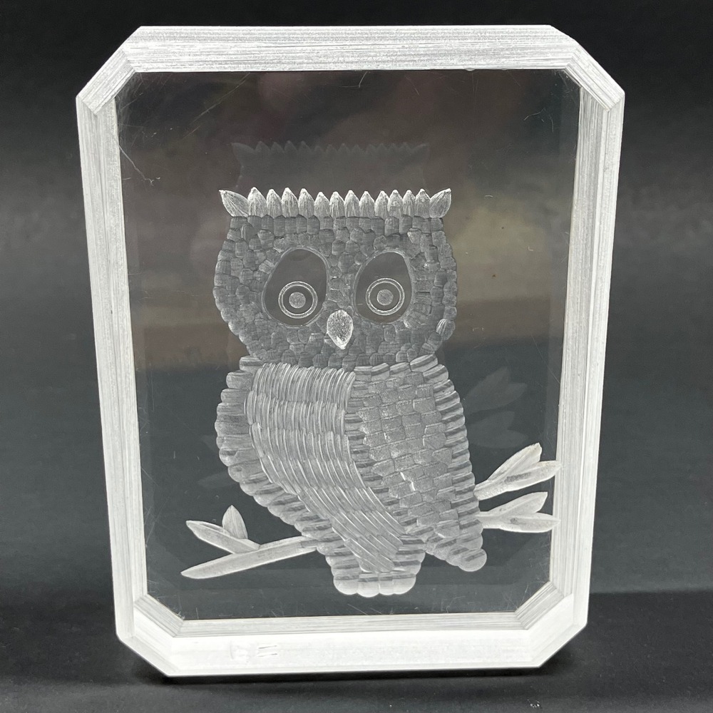 Ronald Fox Sculpture Lucite Owl 4in Clear Vintage Signed 1977 Art Paperweight - Picture 6 of 11